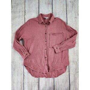 ACOA Women's Size S/M Button Up Shirt Pink Textured Gauze 100% Cotton